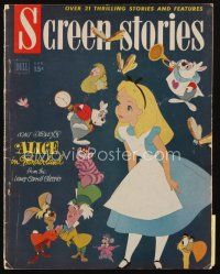 8b162 SCREEN STORIES magazine August 1951 cartoon images from Disney's Alice in Wonderland!