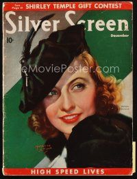 8b086 SILVER SCREEN magazine December 1936 great artwork of Barbara Stanwyck by Marland Stone!