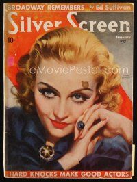 8b087 SILVER SCREEN magazine January 1937 artwork of sexy Carole Lombard by Marland Stone!