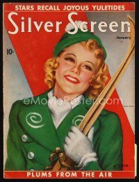 8b094 SILVER SCREEN magazine January 1938 art of Sonja Henie with skis by Marland Stone!