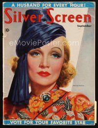 8b090 SILVER SCREEN magazine September 1937 cool art portrait of Marlene Dietrich by Marland Stone!
