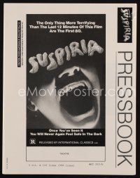 8b400 SUSPIRIA pressbook '77 classic Dario Argento horror, cool close up screaming mouth image!
