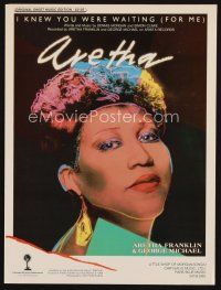 8b260 I KNEW YOU WERE WAITING sheet music '86 cool colorful artwork of Aretha Franklin!