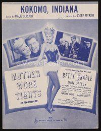 8b266 MOTHER WORE TIGHTS sheet music '47 sexy Betty Grable & Dan Dailey, Kokomo, Indiana!
