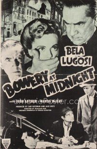 8b306 BOWERY AT MIDNIGHT pressbook R49 Bela Lugosi, John Archer, Wanda McKay, Tom Neal!