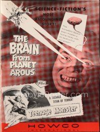 8b307 BRAIN FROM PLANET AROUS/TEENAGE MONSTER pressbook '57 wacky monster with rays from eyes!