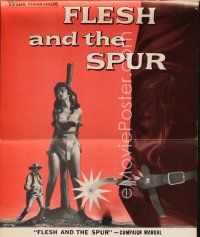 8b342 FLESH & THE SPUR pressbook '56 John Agar, Marla English, art of sexy girl staked to ant hill!