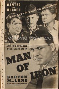 8b375 MAN OF IRON pressbook '35 working man Barton MacLane is wanted for murder!