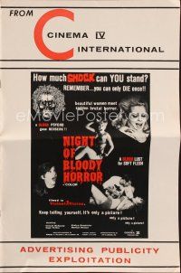 8b383 NIGHT OF BLOODY HORROR pressbook '69 blood psycho goes berserk, you can only die once!