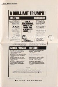 8b387 ONE FLEW OVER THE CUCKOO'S NEST pressbook '75 Jack Nicholson, Milos Forman classic!