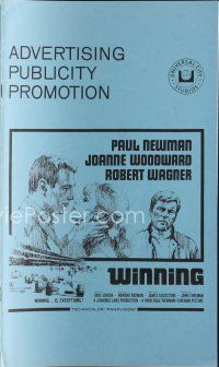 8b403 WINNING pressbook '69 Paul Newman, Joanne Woodward, Indy car racing art by Howard Terpning!