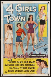 8c018 4 GIRLS IN TOWN 1sh '56 sexy Julie Adams, Marianne Cook, Elsa Martinelli & Gia Scala!