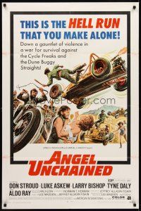 8c040 ANGEL UNCHAINED 1sh '70 AIP, bikers & hippies, this is the hell run that you make alone!