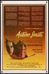 8c058 AUTUMN SONATA 1sh '78 Hostsonaten, Ingmar Bergman directs & Ingrid Bergman stars!