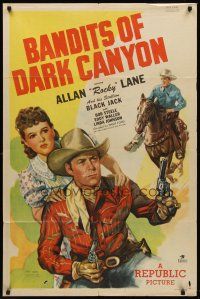 8c065 BANDITS OF DARK CANYON 1sh '48 cowboy Allan Rocky Lane, Black Jack & Linda Johnson!