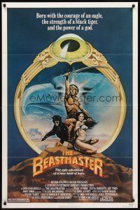 8c072 BEASTMASTER 1sh '82 cool fantasy art of barechested Marc Singer & sexy Tanya Roberts!