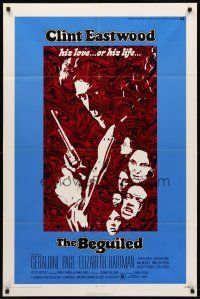 8c074 BEGUILED 1sh '71 cool psychedelic art of Clint Eastwood & Geraldine Page, Don Siegel