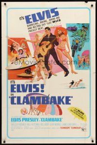 8c139 CLAMBAKE 1sh '67 cool art of Elvis Presley in speed boat with sexy babes, rock & roll!