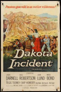 8c156 DAKOTA INCIDENT 1sh '56 Linda Darnell, passions gone wild in an outlaw wilderness!