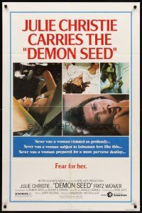 8c174 DEMON SEED style B 1sh '77 Julie Christie is profanely violated by a demonic machine!