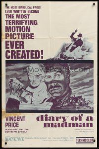 8c179 DIARY OF A MADMAN 1sh '63 Vincent Price in his most chilling portrayal of evil!