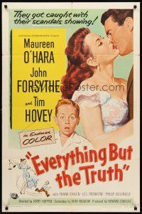 8c207 EVERYTHING BUT THE TRUTH 1sh '56 sexy Maureen O'Hara got caught with her scandals showing!