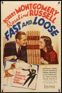 8c224 FAST & LOOSE style D 1sh '39 cool art of Robert Montgomery & Rosalind Russell!