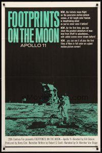 8c243 FOOTPRINTS ON THE MOON 1sh '69 the real story of the Apollo 11, cool image of moon landing!