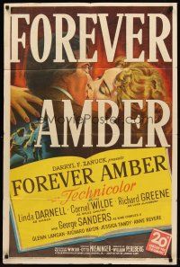 8c247 FOREVER AMBER 1sh '47 sexy Linda Darnell, Cornel Wilde, directed by Otto Preminger!