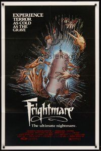 8c255 FRIGHTMARE 1sh '83 terror as cold as the grave, wild horror art of dismembered hands!