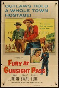 8c261 FURY AT GUNSIGHT PASS style B 1sh '56 one man finds the courage to fight back!