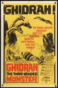 8c266 GHIDRAH THE THREE HEADED MONSTER 1sh '65 Toho, he battles Godzilla, Mothra & Rodan!