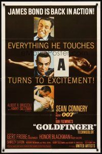8c001 GOLDFINGER 1sh '64 three great images of Sean Connery as James Bond 007!