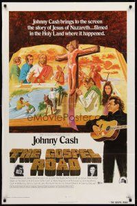 8c279 GOSPEL ROAD int'l 1sh '73 artwork of Biblical Johnny Cash with guitar & scenes of Jesus!