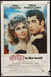 8c281 GREASE int'l 1sh '78 close up of John Travolta & Olivia Newton-John in a most classic musical!