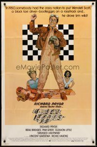 8c284 GREASED LIGHTNING 1sh '77 great art of race car driver Richard Pryor by Noble!