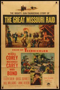 8c288 GREAT MISSOURI RAID 1sh '51 Wendell Corey, Macdonald Carey, gun-thundering story!