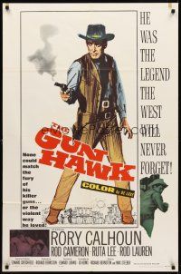 8c294 GUN HAWK 1sh '63 cool art of cowboy Rory Calhoun with smoking gun!