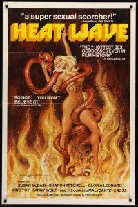 8c307 HEAT WAVE 1sh '77 x-rated, incredible sexy Weston art of naked woman w/devil snake!
