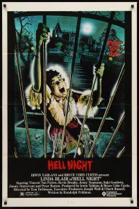 8c312 HELL NIGHT 1sh '81 artwork of Linda Blair trying to escape haunted house by Jarvis!