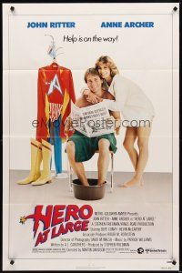 8c318 HERO AT LARGE 1sh '80 super hero wannabe John Ritter, Anne Archer!
