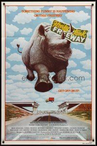8c323 HONKY TONK FREEWAY 1sh '81 cool giant flying rhinocerus image!