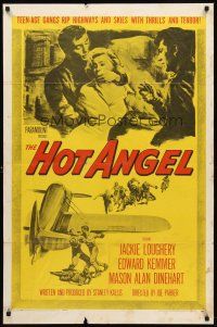 8c327 HOT ANGEL 1sh '58 teenage hot rod rebel gangs rip highways & skies w/thrills & terror!