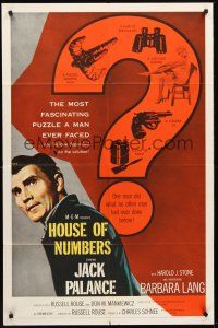 8c332 HOUSE OF NUMBERS 1sh '57 two Jack Palances, sexy Barbara Lang, most amazing get-away ever!