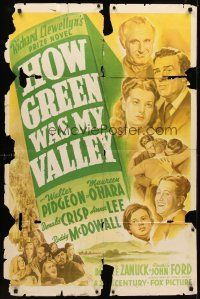 8c335 HOW GREEN WAS MY VALLEY style A 1sh '41 John Ford, cool art of entire cast, Best Picture 1941!