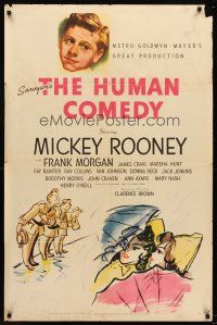 8c337 HUMAN COMEDY style D 1sh '43 artwork of Mickey Rooney & Butch Jenkins, from Saroyan story!