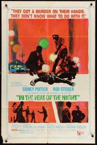 8c347 IN THE HEAT OF THE NIGHT 1sh '67 Sidney Poitier, Rod Steiger, Warren Oates, cool crime art!