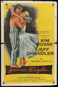 8c364 JEANNE EAGELS 1sh '57 best romantic artwork of Kim Novak & Jeff Chandler kissing!