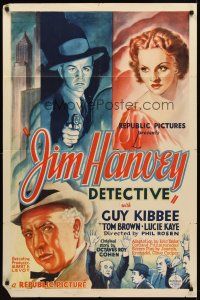 8c367 JIM HANVEY DETECTIVE 1sh '37 wonderful art of Guy Kibbee, Tom Brown, Lucie Kaye!