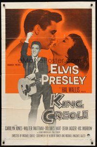 8c380 KING CREOLE 1sh '58 great image of Elvis Presley with guitar & sexy Carolyn Jones!